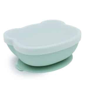 bol vert pour enfant en silicone avec ventouse et couvercle we might be tiny