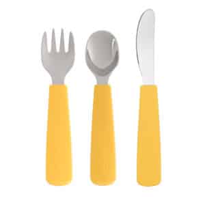 Couverts enfant en silicone jaune we might be tiny
