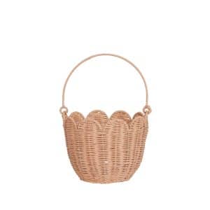 Panier en rotin Tulipe avec anse rose Olli Ella