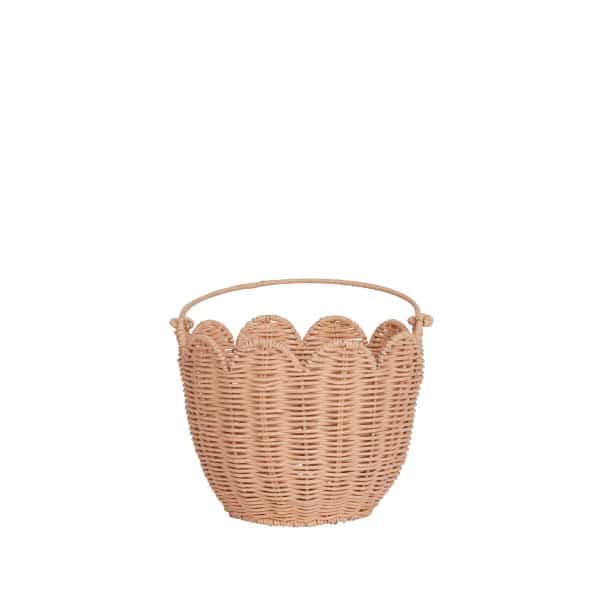 Panier en rotin Tulipe avec anse rose Olli Ella